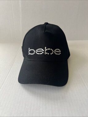 black bebe logo baseball cap embellished with rhinestones or crystals